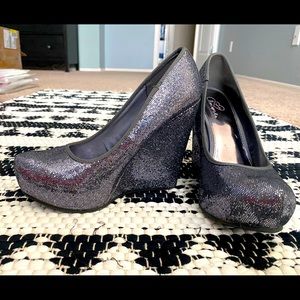 Silver glitter wedges